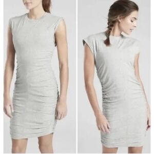 Athleta Heather Gray Apres Dress Women's Size M Ruched Travel Stretch Lined